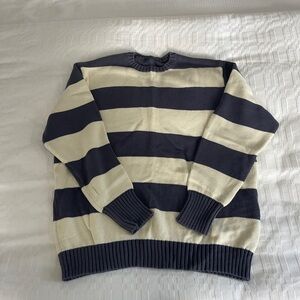 Brandy Melville Navy and Cream Striped Crewneck Sweater